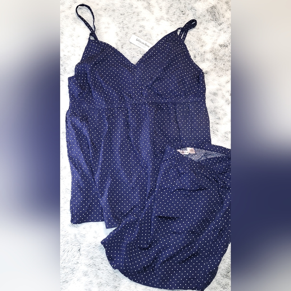 NWT Blue & White Polka Dot Summer Pajamas La Vie En Rose Lg
